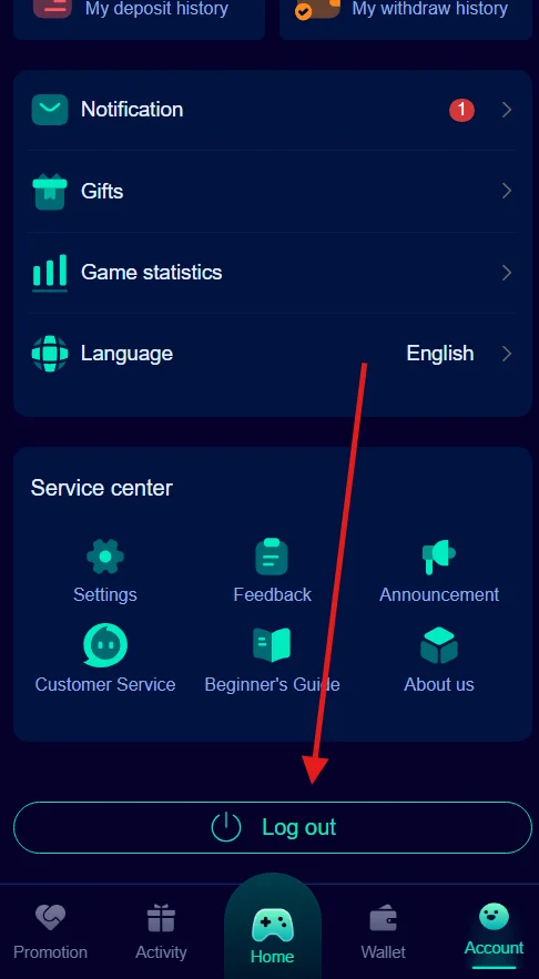 Click on the log out button